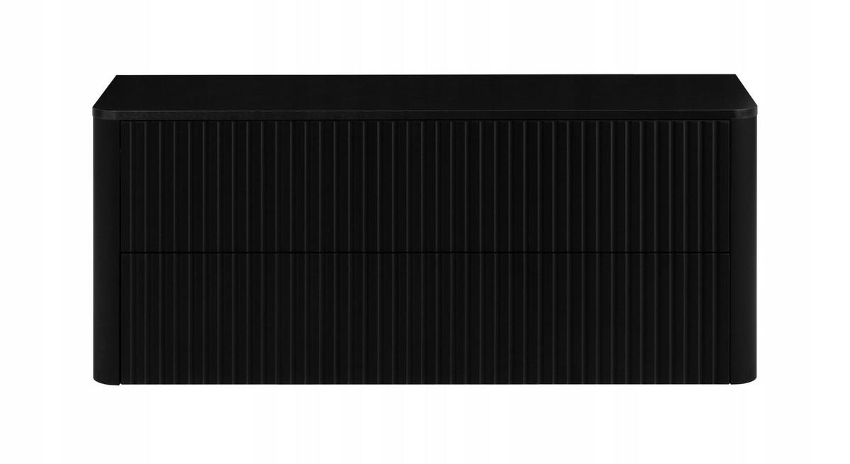 WASCHBECKENUNTERSCHRANK LINEA hängend geriffelt Schwarz matt mit Waschtischplatte 120/48/44 cm - Schwarz, Holzwerkstoff (120/48.4/43.7cm) - Rodan