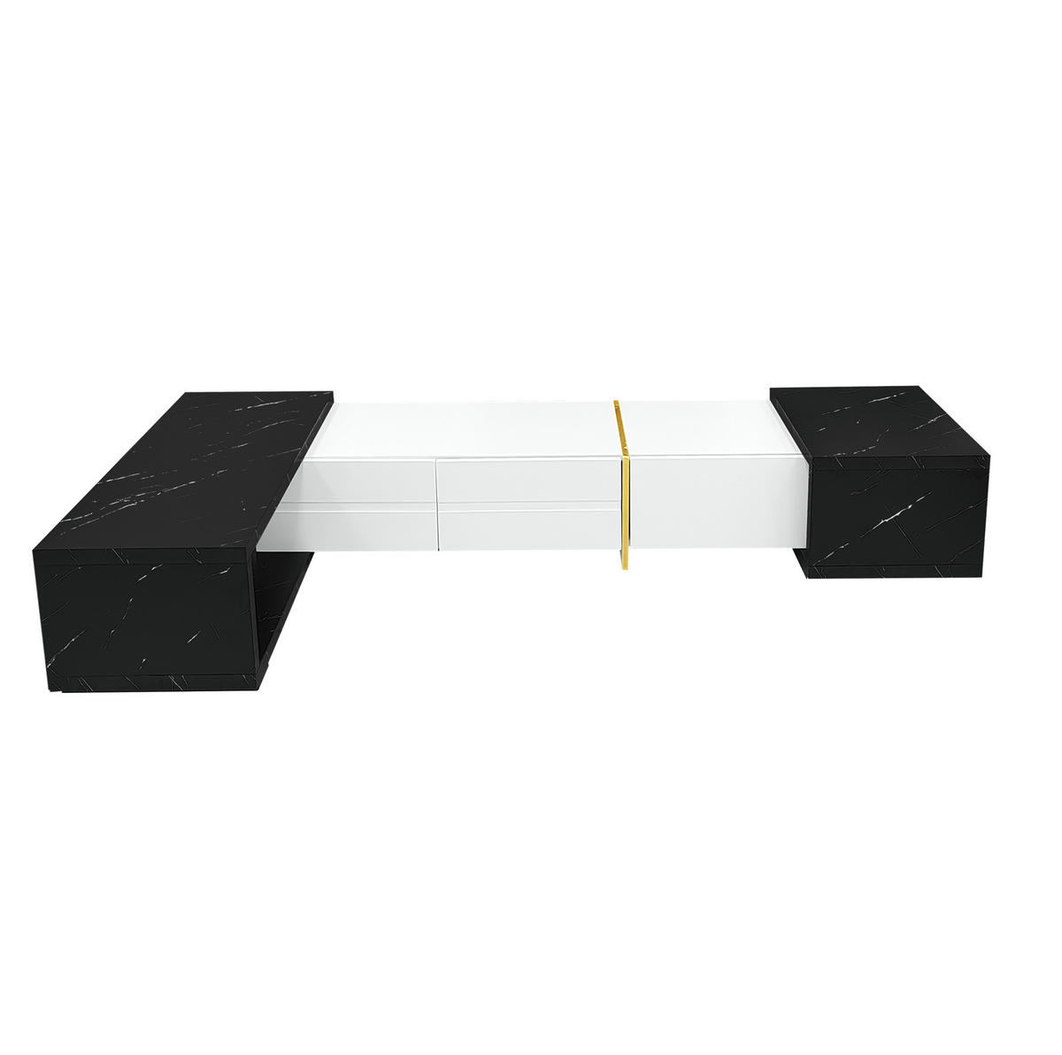 TV ormarić 140-260/40/30 cm bijeli i crni mramorni od MDF-a i iverice s rotacijom - bijela, drvni materijal (260/30/40cm) - OKWISH