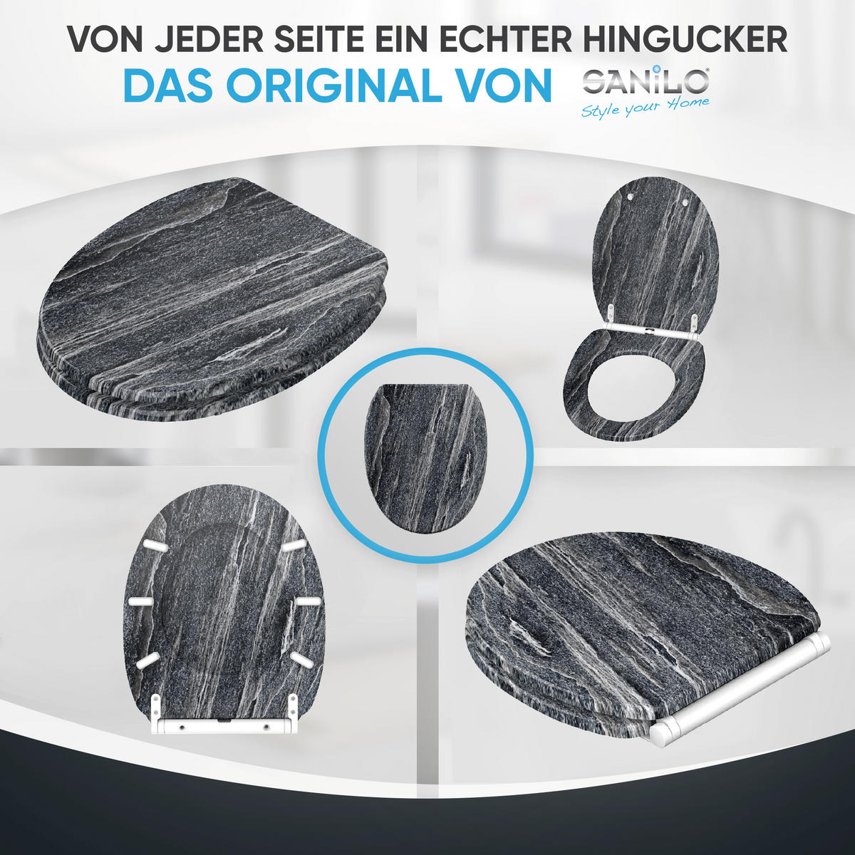 WC-SITZ mit Absenkautomatik Top Fix - Schwarz, Holzwerkstoff (38/5.5/47cm) - Sanilo