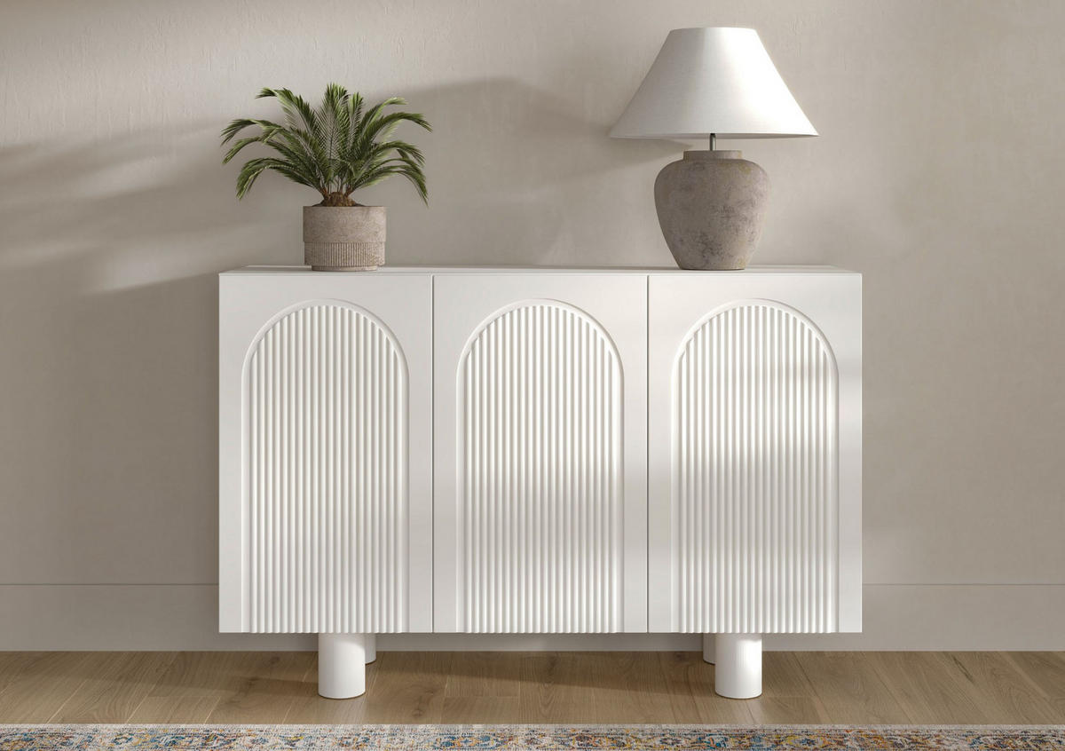 SIDEBOARD Rita, Mit Gefrästen Fronten, 130 cm, Weiß - Weiß, Holz/Holzwerkstoff (135.7/90.6/41.9cm) - Skandica