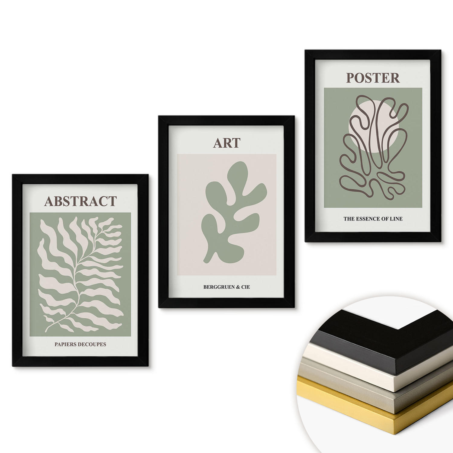 WANDBILDER 3er-Set - 20x30 cm Schwarzer Rahmen - Poster mit Pflanzenmustern von Matisse - Schwarz, Kunststoff (20/30cm) - ArtPrintCave