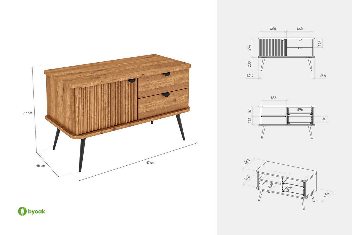 KOMMODE niedrig LINA - Wildeiche, Holz (97/57/46cm) - byoak