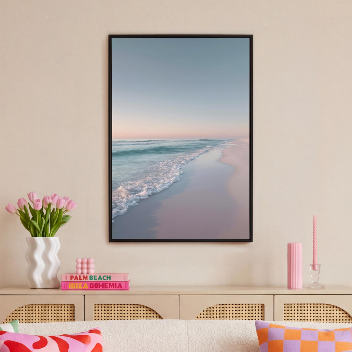 LEINWAND Bilder mit Rahmen - Küstenlinie - Pastell - Wasser - 60x90 - Pastellblau, Textil (60/90cm) - MuchoWow