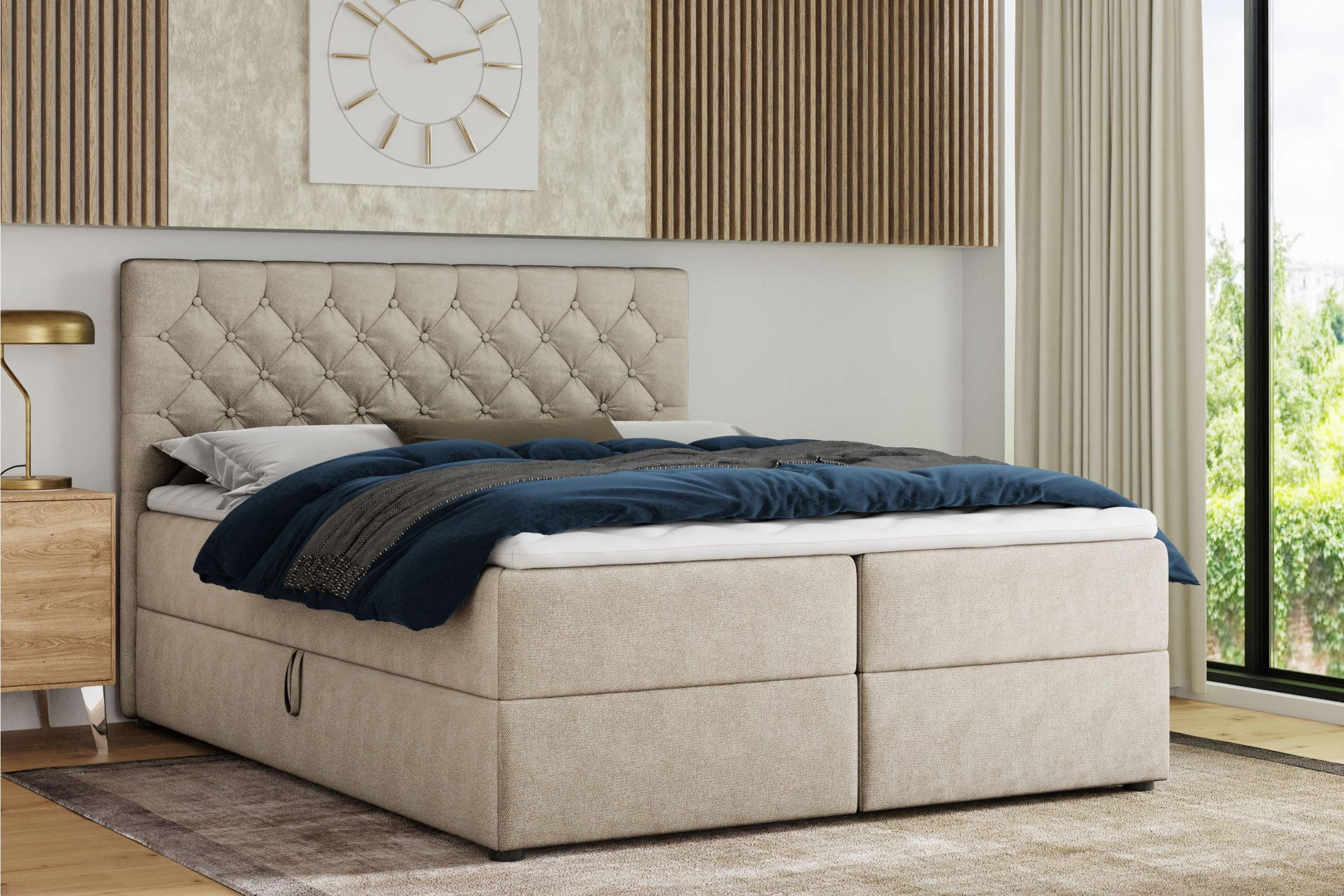 BOXBETT MIRAMI 120/200 Beige mit Taschen-Federkernmatratzen 7 Zonen H4 - Beige, Holz/Holzwerkstoff (120/200cm) - Deine Möbel 24