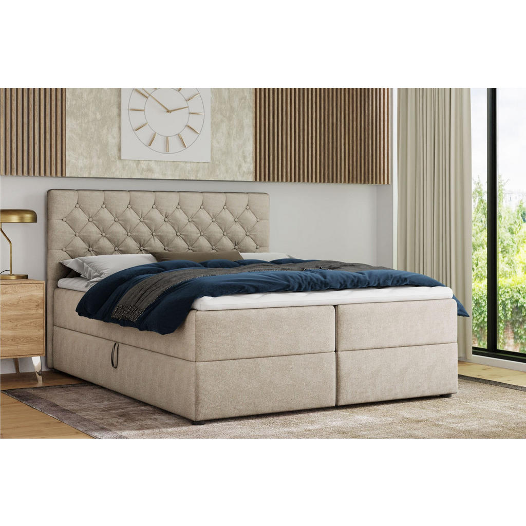 Thumbnail - Deine Möbel 24 Boxbett, Beige, Holz, Holzwerkstoff, Textil, H3, 180x200 cm, Schlafzimmer, Betten, Boxspringbetten
