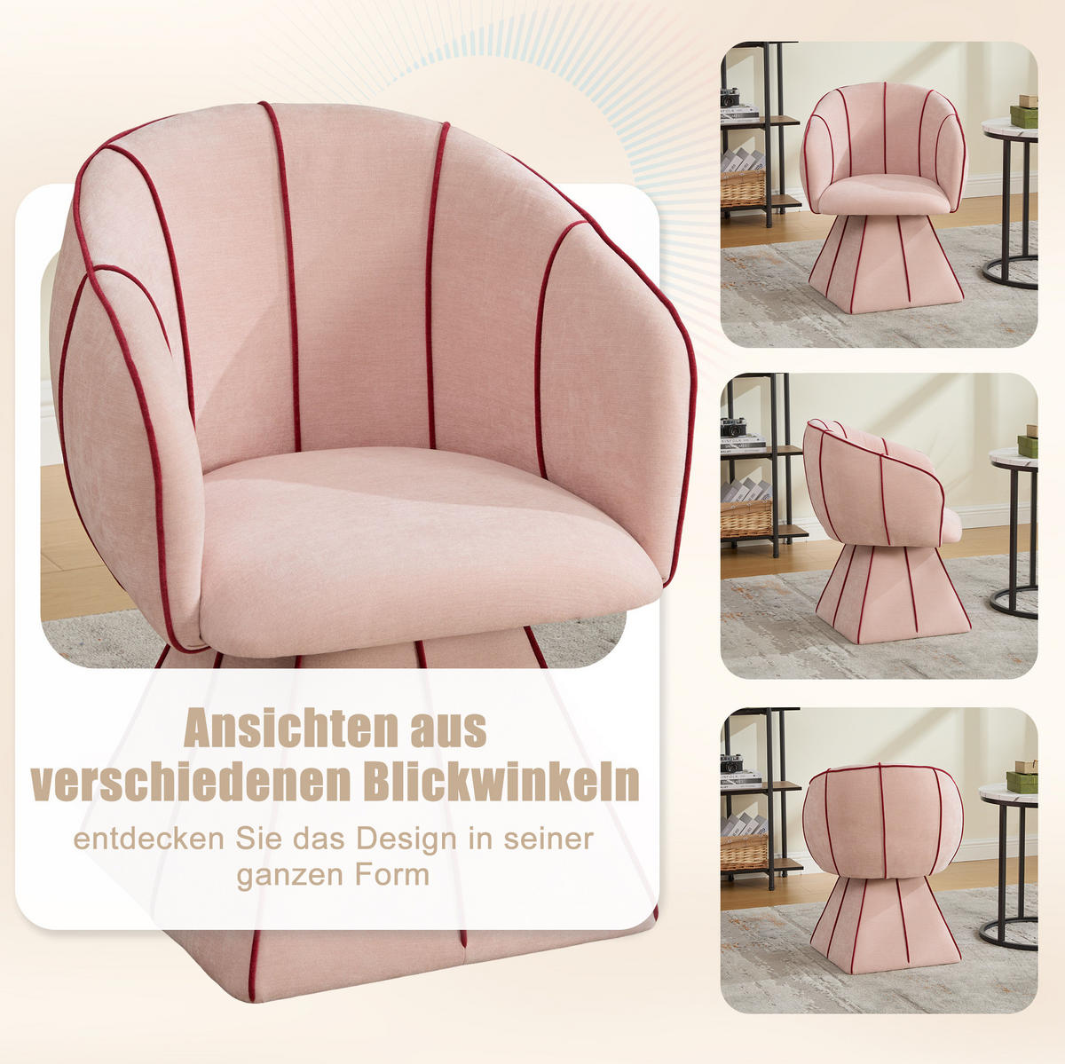 SESSEL 56/54/74,5 cm rosa aus Chenille mit 360°-Drehfunktion - Pink, Textil (54/74.5/56cm) - OKWISH