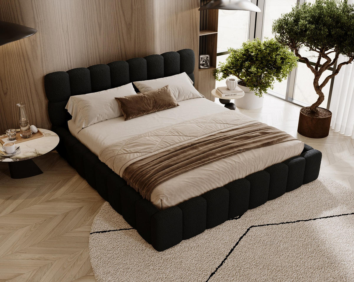 POLSTERBETT ALMA 160 x 200 cm, Bubble, Bouclé, schwarz - Schwarz, Textil (160/200cm) - Labett