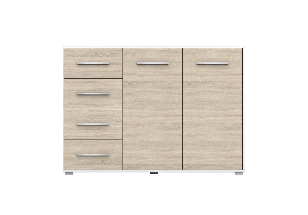 KOMMODE 135/96/45 cm Frida 01 2D4S Sonoma,Sonoma - Alufarben/Sonoma Eiche, Glas/Holz (135/59/45cm) - imoebel24