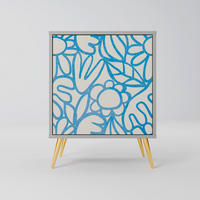SIDEBOARD BLOOMY MORNING, Grau, 57,5x42x75,5 cm, Goldfarbene Metallfüße - Goldfarben/Multicolor, Holzwerkstoff/Metall (57.5/75.5/42cm) - SpaceRebels