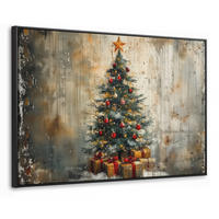 LEINWAND Bilder mit Rahmen - Weihnachtsbaum - Vintage - Weihnachten - Geschenk - 120x80 - Rostfarben, Textil (120/80cm) - MuchoWow