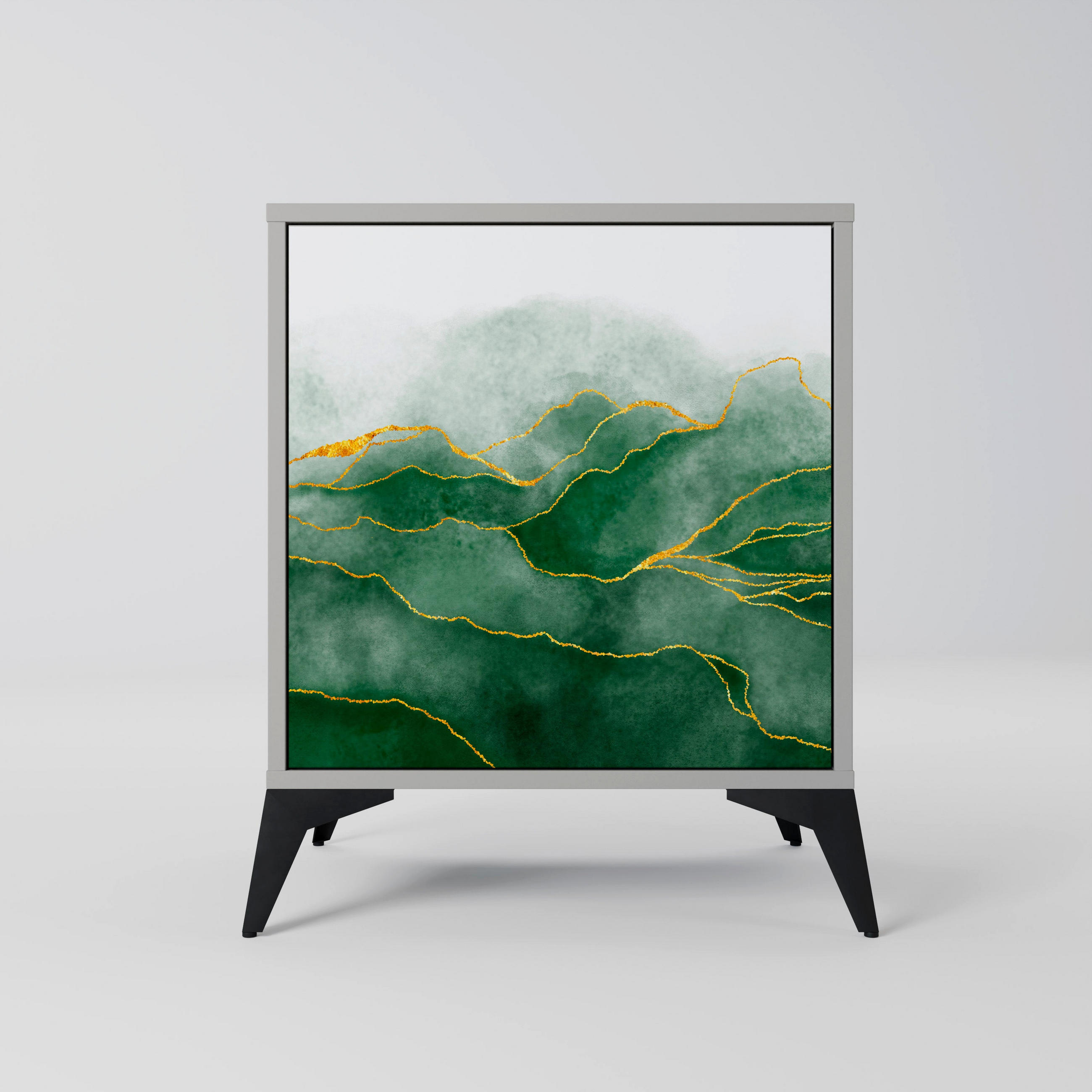SIDEBOARD EXPENSIVE NATURE, Grau, 57,5x42x70,5 cm, Schwarze Metall-Sternfüße - Multicolor/Schwarz, Holzwerkstoff/Metall (57.5/70.5/42cm) - SpaceRebels