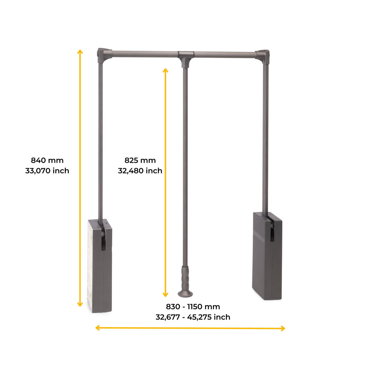 KLEIDERLIFT für Garderoben Sway, 830 - 1150mm, Stahl, Aluminium, und Kunststoff, Titanium lackiert - Titanfarben, Metall (115/82.5/68cm) - EMUCA