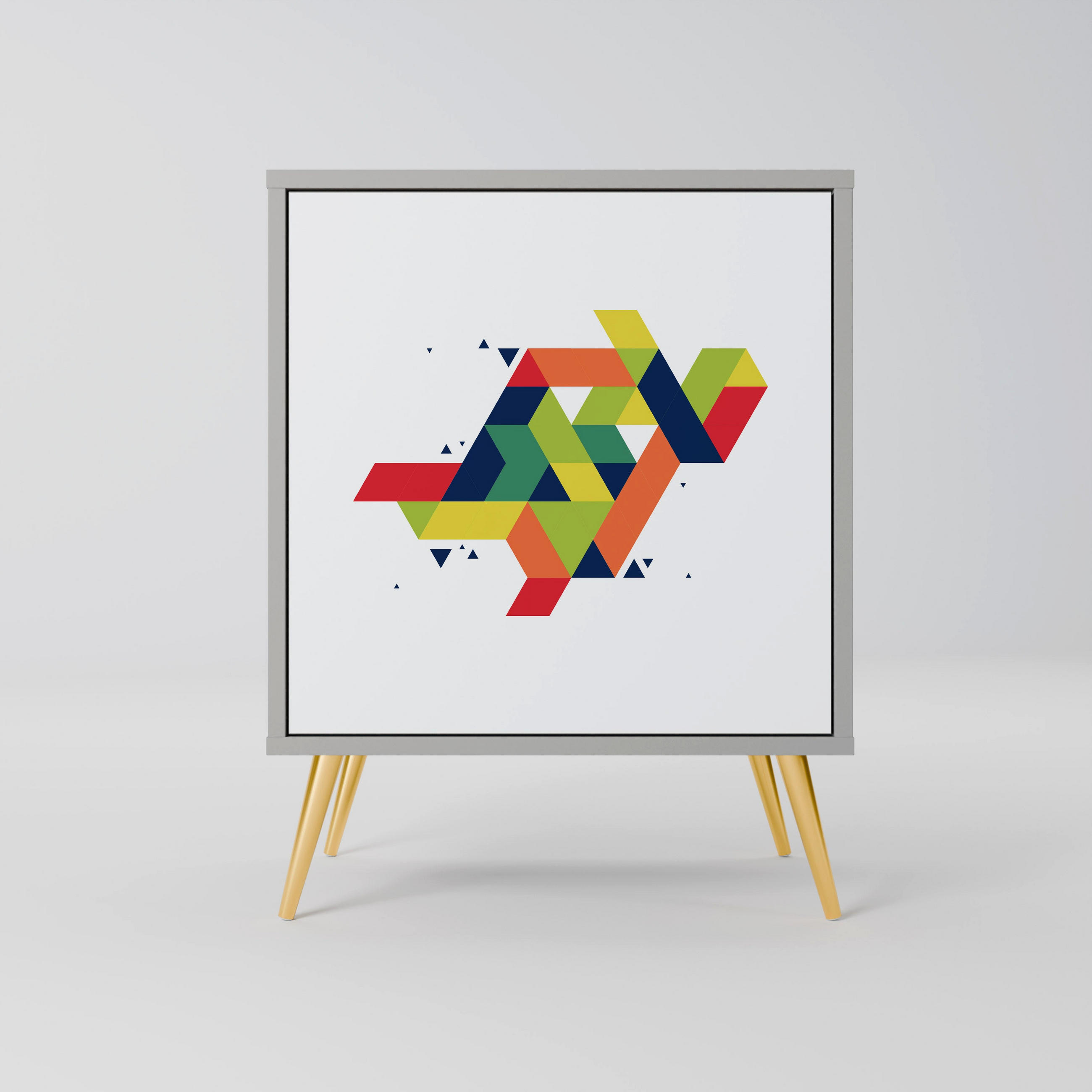 SIDEBOARD FUTURE SIGN, Grau, 57,5x42x75,5 cm, Goldfarbene Metallfüße - Goldfarben/Multicolor, Holzwerkstoff/Metall (57.5/75.5/42cm) - SpaceRebels