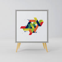 SIDEBOARD FUTURE SIGN, Grau, 57,5x42x75,5 cm, Goldfarbene Metallfüße - Goldfarben/Multicolor, Holzwerkstoff/Metall (57.5/75.5/42cm) - SpaceRebels
