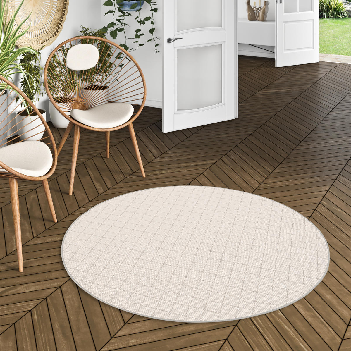 IN & OUTDOOR TEPPICH OSLO TREND RUND - Hellgrau, Textil (100/100cm) - Snapstyle