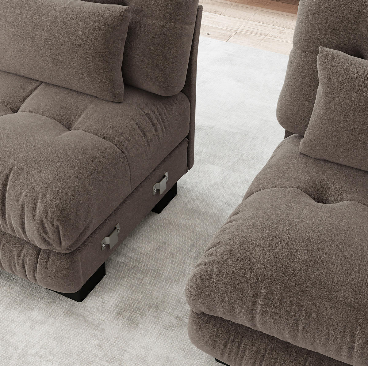 ECKSOFA mit modularer Ottomane, breiten Armlehnen und Deko- sowie Lendenkissen, Braun - Braun, Textil (220/145cm) - Redom