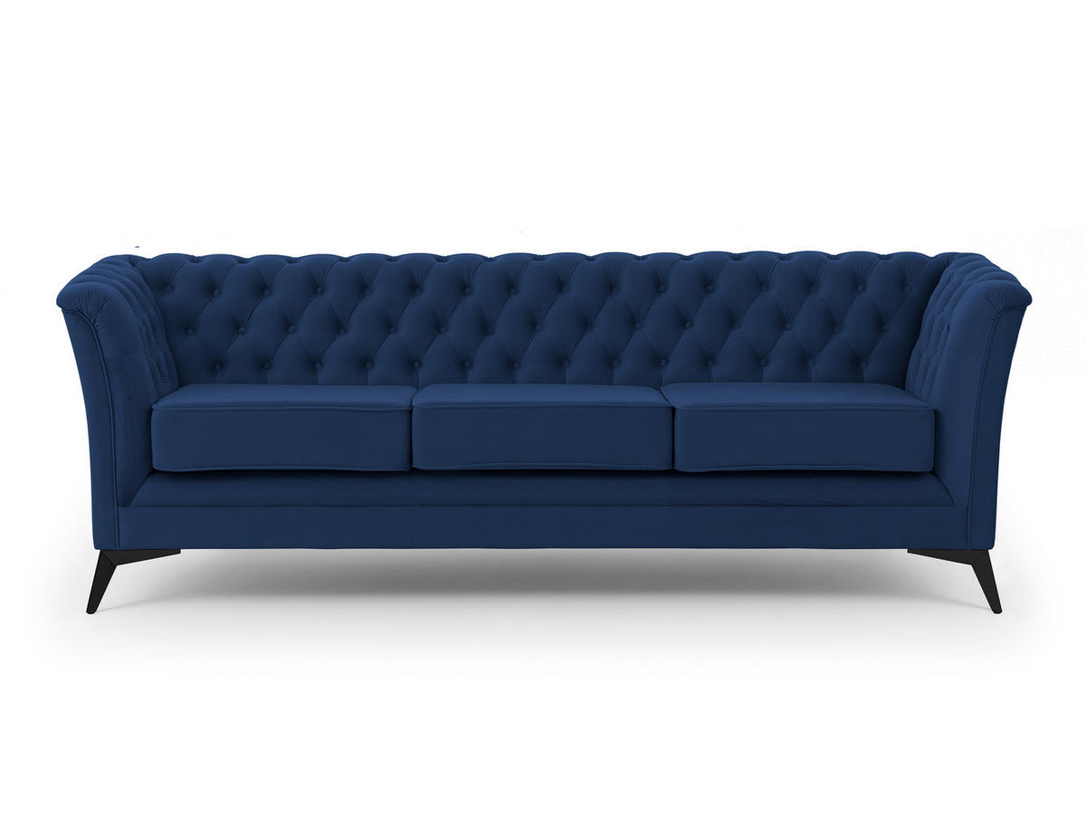 CHESTERFIELD-SOFA 3-sitzer Whitby Marineblau Samt mit schwarzen Füßen - Schwarz/Dunkelblau, Holz/Textil (237/78/82cm) - S-Style Möbel