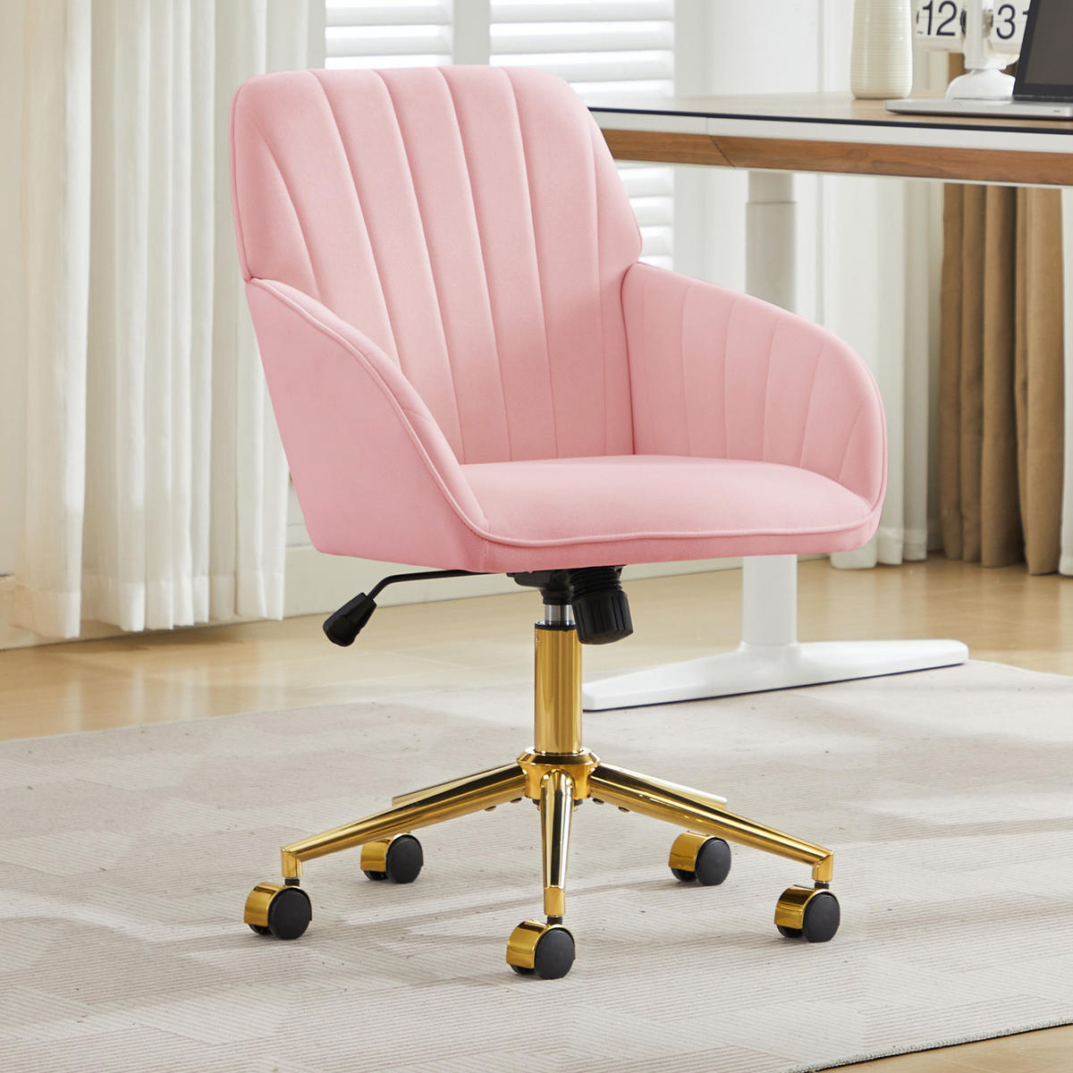BÜRODREHSTUHL höhenverstellbar Sitzhöhe 50 - 59 cm Samt Pink - Pink, Metall (60/97/62cm) - Meubliv