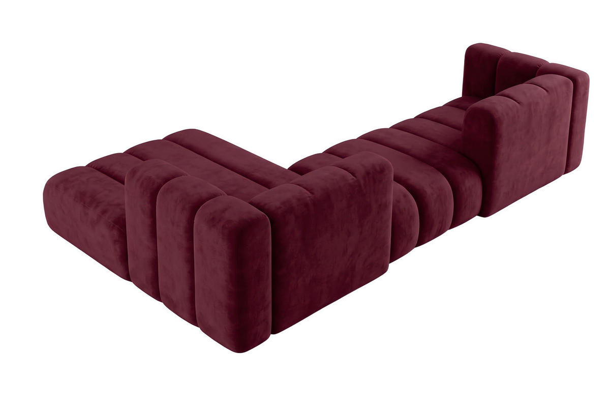 ECKSOFA Modulares In L-Form, Velvet-Stoff Riviera, Rotwein, Links, GRAND 319 cm - Dunkelrot, Holz (319/175cm) - Kaiser Möbel