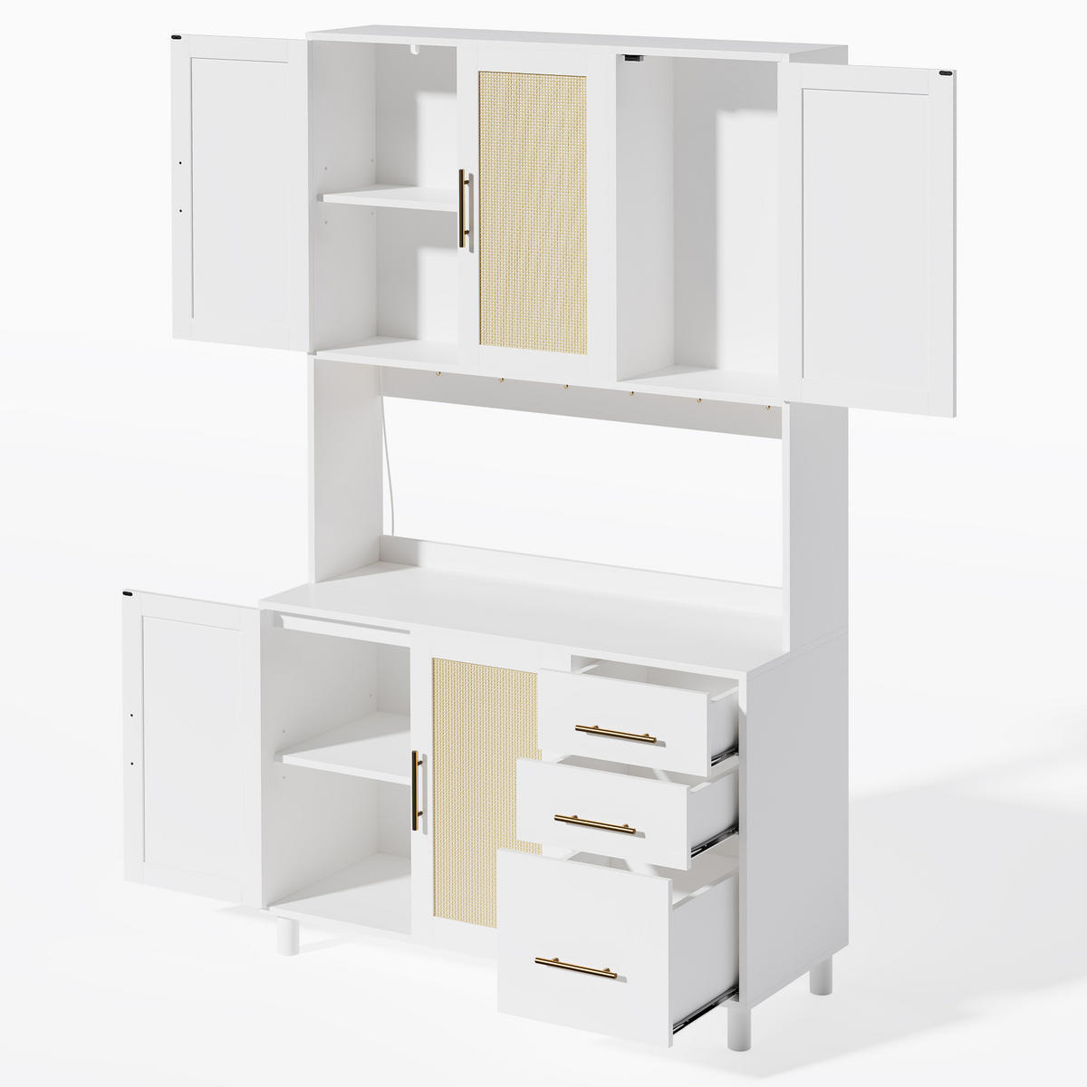 SKŘÍŇ na nádobí, 183 cm, MDF, bílá, s LED osvětlením a zásuvkami - bílá, kompozitní dřevo (100/183/40cm) - BEAOK