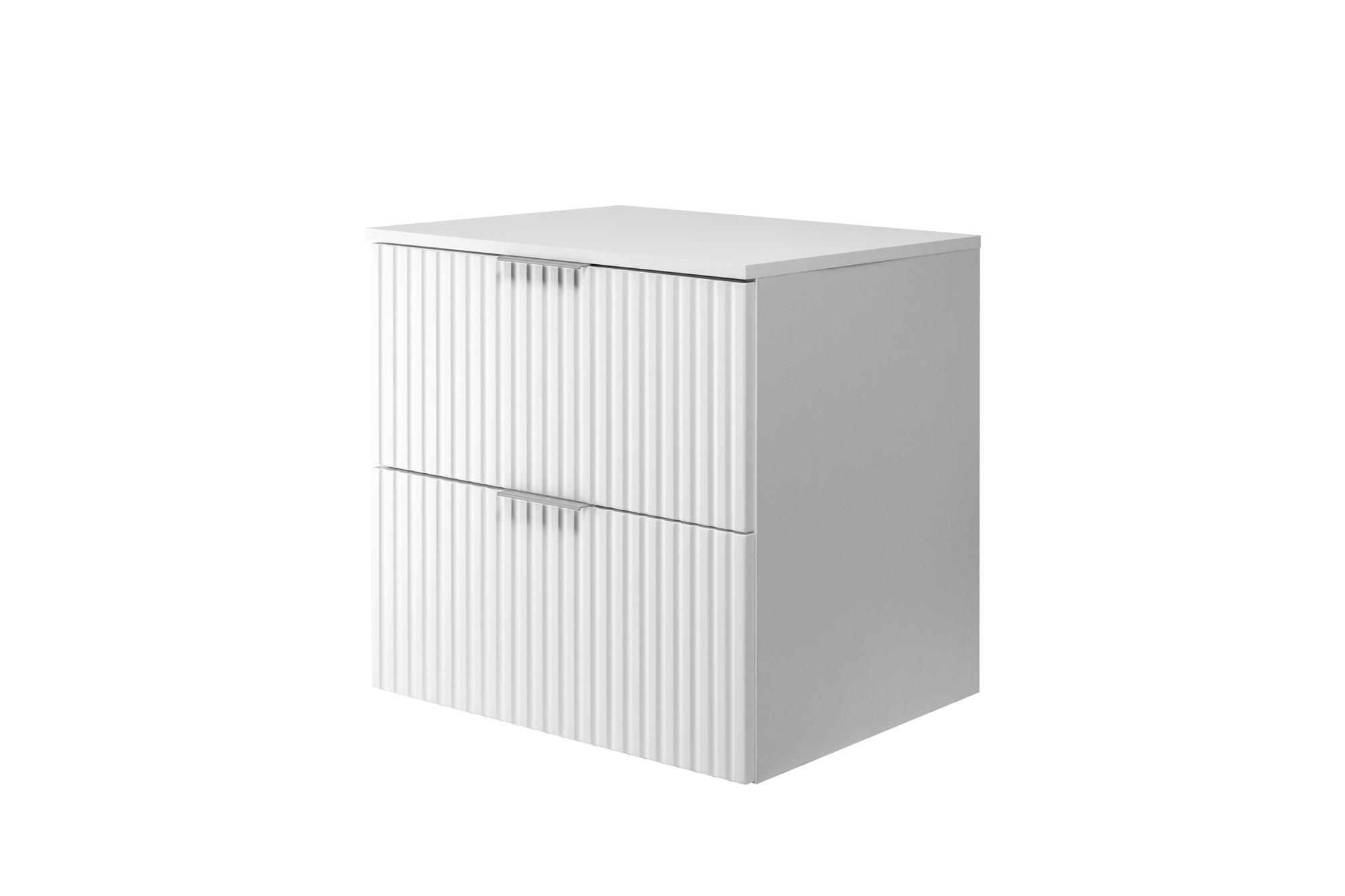 WASCHBECKUNTERSCHRANK, Weiß, 60 x 57 x 46 cm, silberner Griff + Arbeitsplatte - Silberfarben/Weiß, Holzwerkstoff (60/57/46cm) - 3XE LIVING