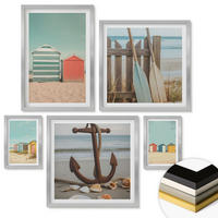 WANDBILDER 5er Set - 50x50 cm & 20x30 cm & 40x60 cm Silberner Rahmen - Bunte Häuser, Strand, Sonne - Silberfarben, Kunststoff (40/60cm) - ArtPrintCave