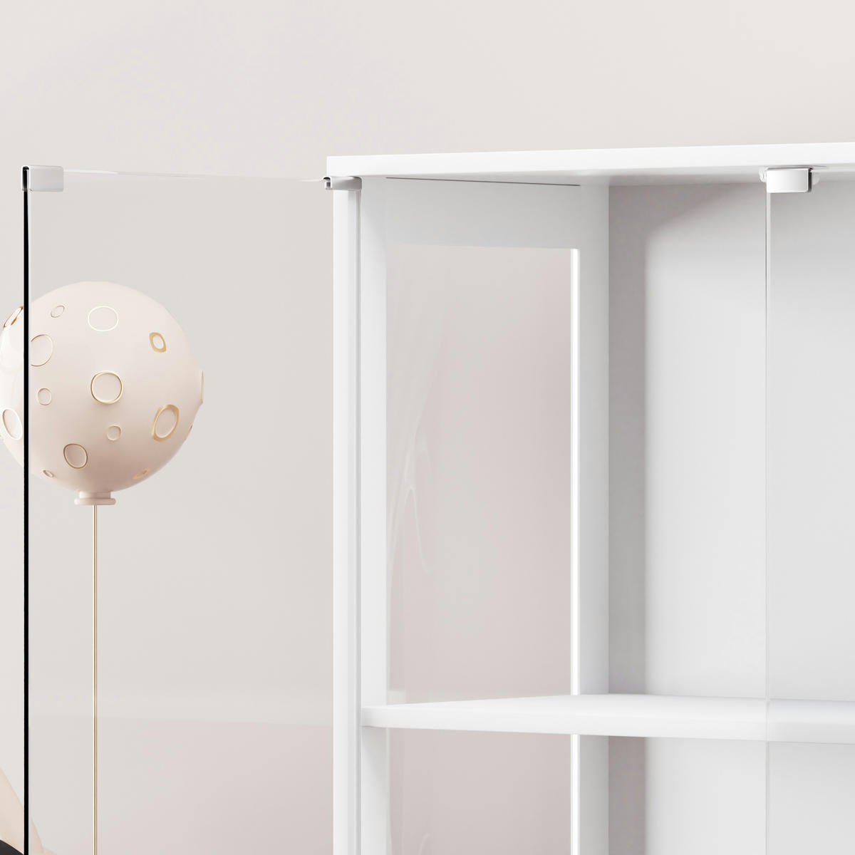 VITRINE 4-stöckig mit LED-Beleuchtung - Staubdicht - Weiß - Weiß, Glas/Holzwerkstoff (35/165/80cm) - KOMHTOM