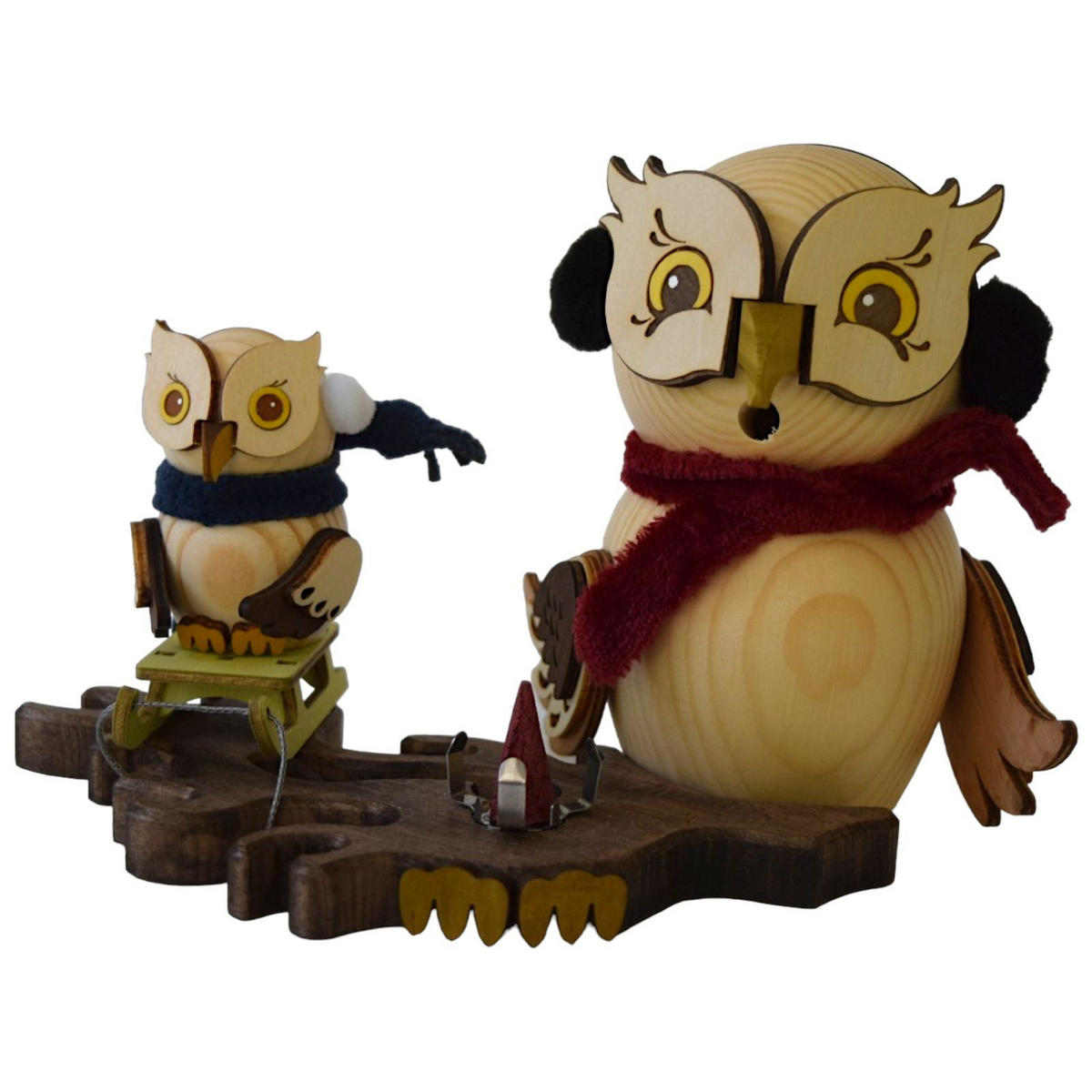 RAUCHFIGUR Eule Schlittenfahrt mit Kind 15 cm - Multicolor, Holz (10/15/10cm)
