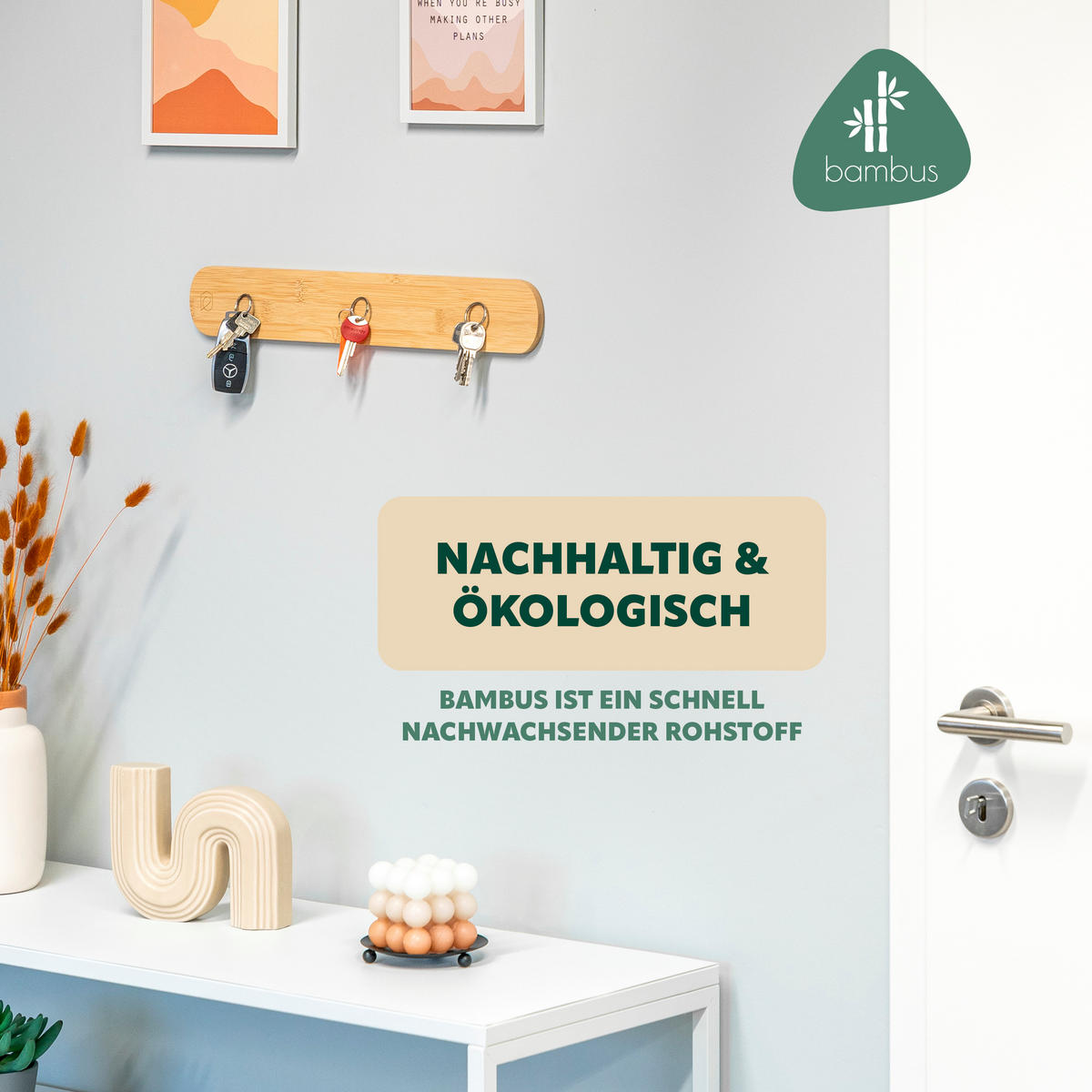 SCHLÜSSELBRETT, Bambus - Braun, Holz (45/7/1cm) - eluno