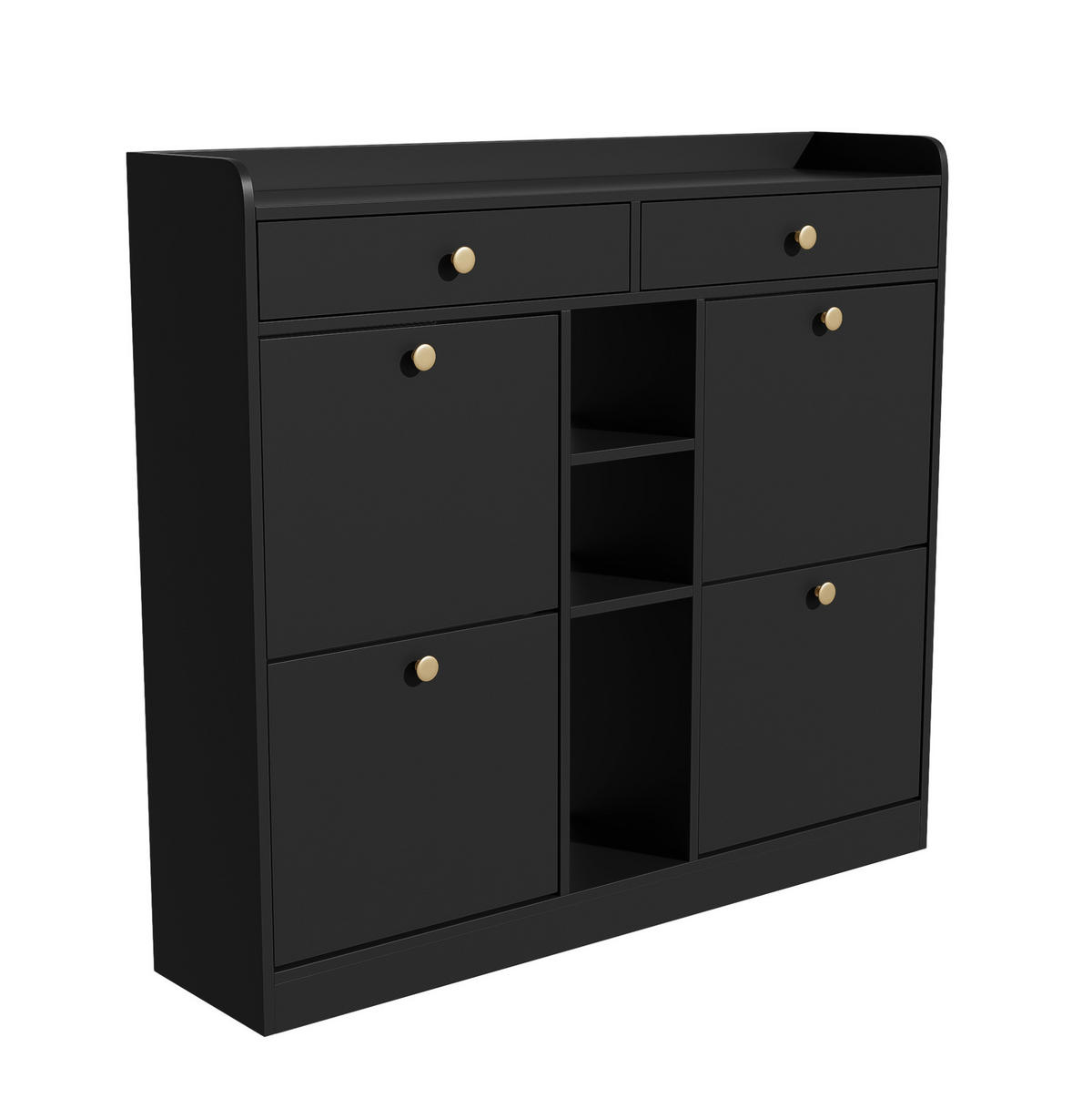 SCHUHSCHRANK mit 4 Klappen 110 x 26 x 100 cm Schwarz mit Schubladen - Schwarz, Holz (26/100/110cm) - Beauniv