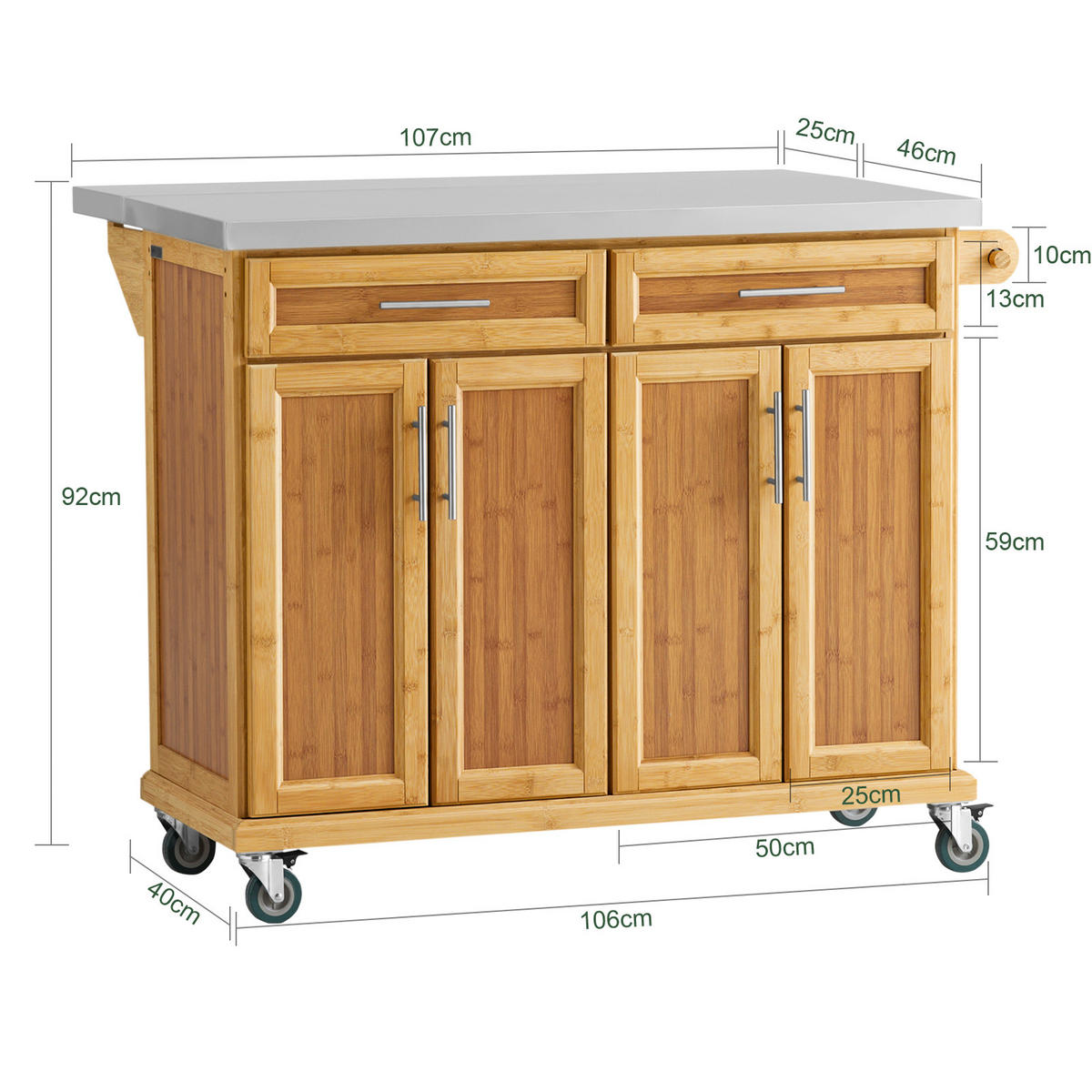 KÜCHENINSEL rollbar Bambus - Naturfarben, Holz/Holzwerkstoff (115/92/71cm) - SoBuy