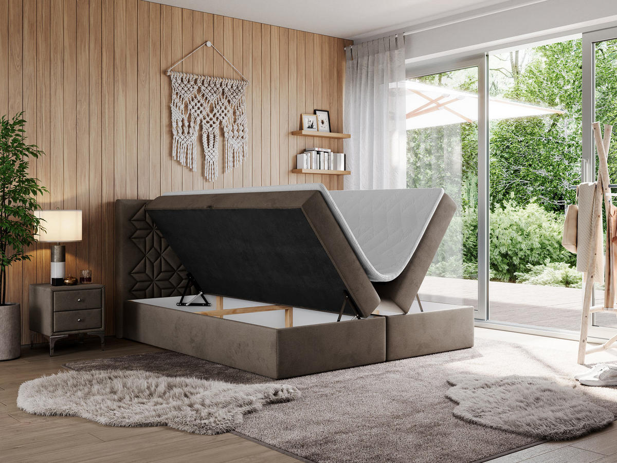 BOXBETT LEILA 180/200 Braun Velvet - H3 - Braun, Holz/Textil (180/200cm) - MKS