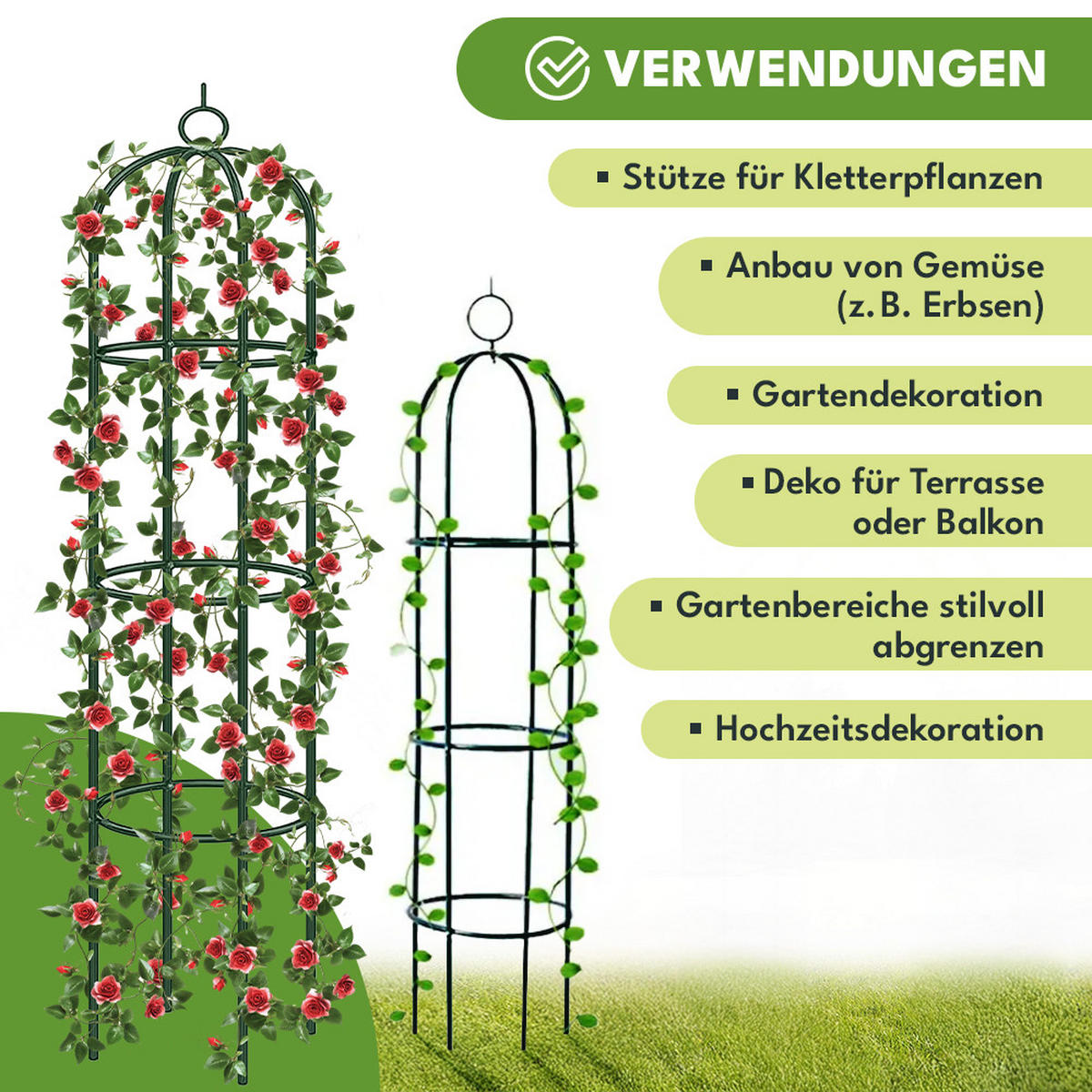 ROSENBOGEN Obelisk Rankhilfe Metall - Schwarz, Metall (190/40/40cm) - KRUMAD