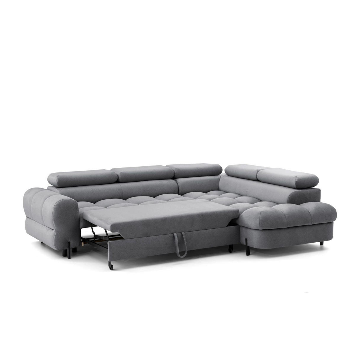 ECKSOFA BOWL L Rechts mit Schlaffunktion 125x195 Velours Dunkelgrau - Dunkelgrau/Schwarz, Holz/Textil (195/260cm) - Muffo