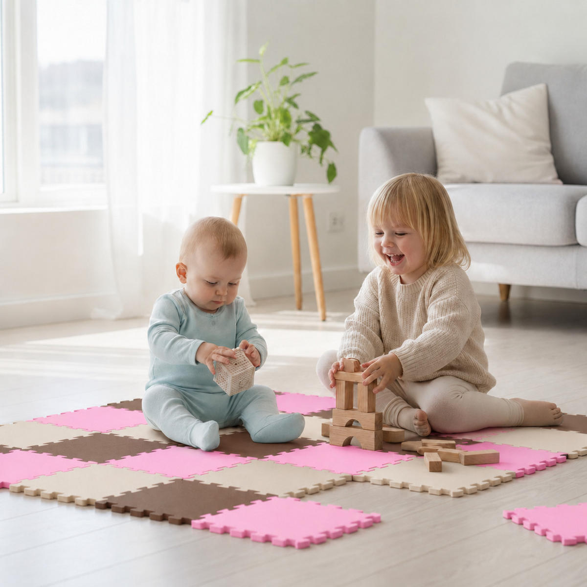 SPIELMATTE ab Null - 270/90 cm Puzzlematte Beige - Multicolor, Kunststoff (30/30cm) - Littletom