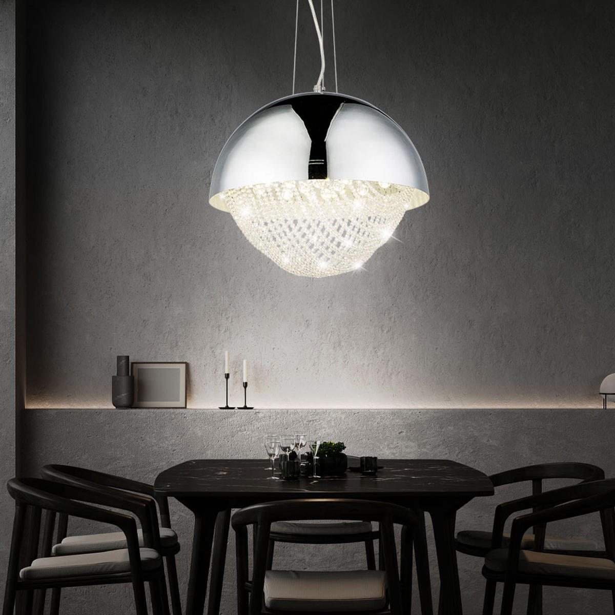 LED HÄNGELEUCHTE Kristalloptik Silber Chrom - Silberfarben, Metall (40/40/120cm) - Globo Lighting