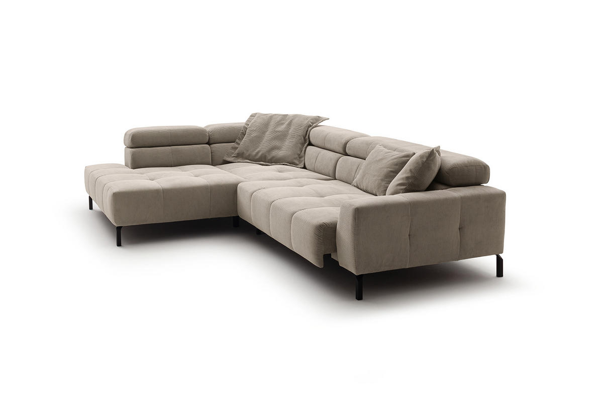 ECKSOFA MIT MOTORISCHEM SITZVORZUG OHIO Beige Cord - Beige/Schwarz, Textil/Metall (311/219cm) - KAWOLA