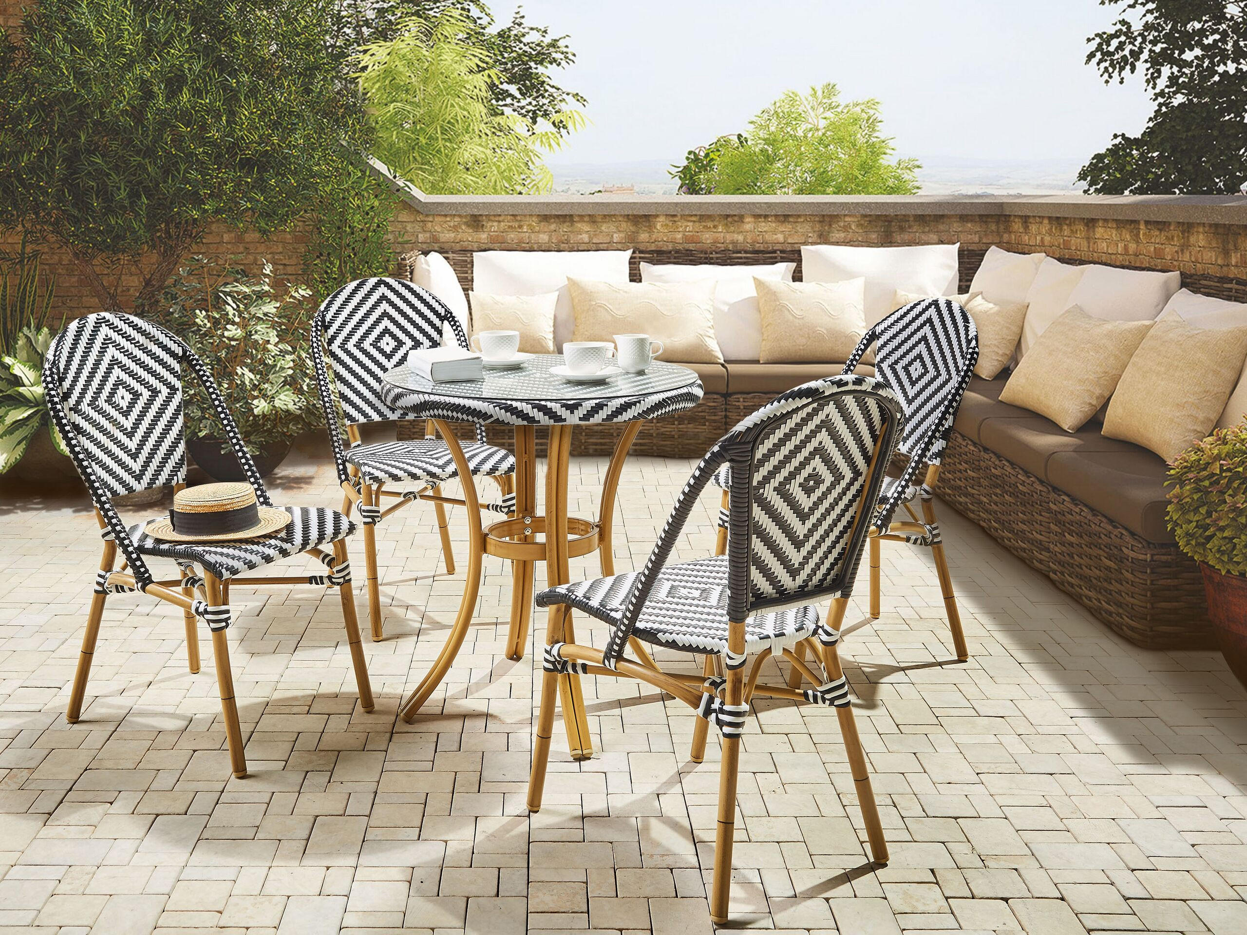 GARTENTISCH Rattan schwarz/weiß 70 cm Rifreddo - Schwarz/Weiß, Kunststoff (70/70/76cm) - Beliani