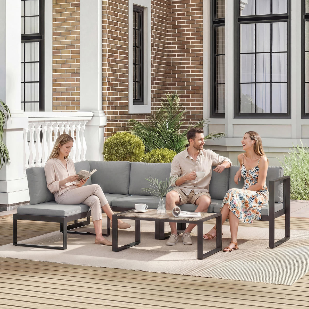 LOUNGEGARNITUR DE-13520 5 Personen, 2 Sofas, mit Tisch Dunkelgrau - Dunkelgrau, Metall - ComfortXL