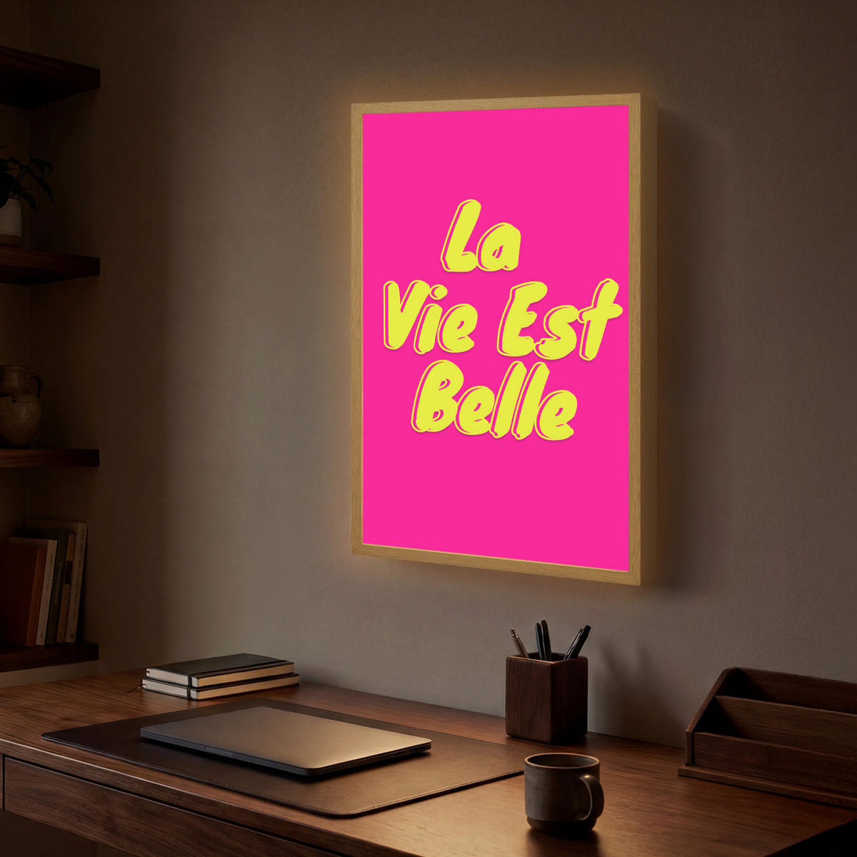 NÁSTĚNNÁ LAMPA S AKUMULÁTOREM Citace - Retro - Pink 40x60 cm - růžová, kompozitní dřevo (40/60/8cm) - OnlyWow