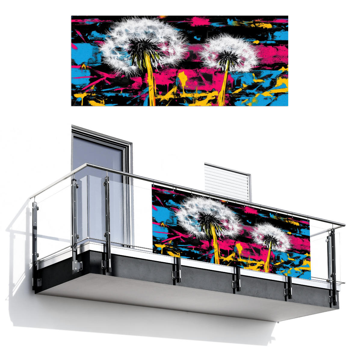 BALKON-SICHTSCHUTZ Straßenkunst - Bunt - Wand - Schwarz, Kunststoff (300/130cm) - MuchoWow