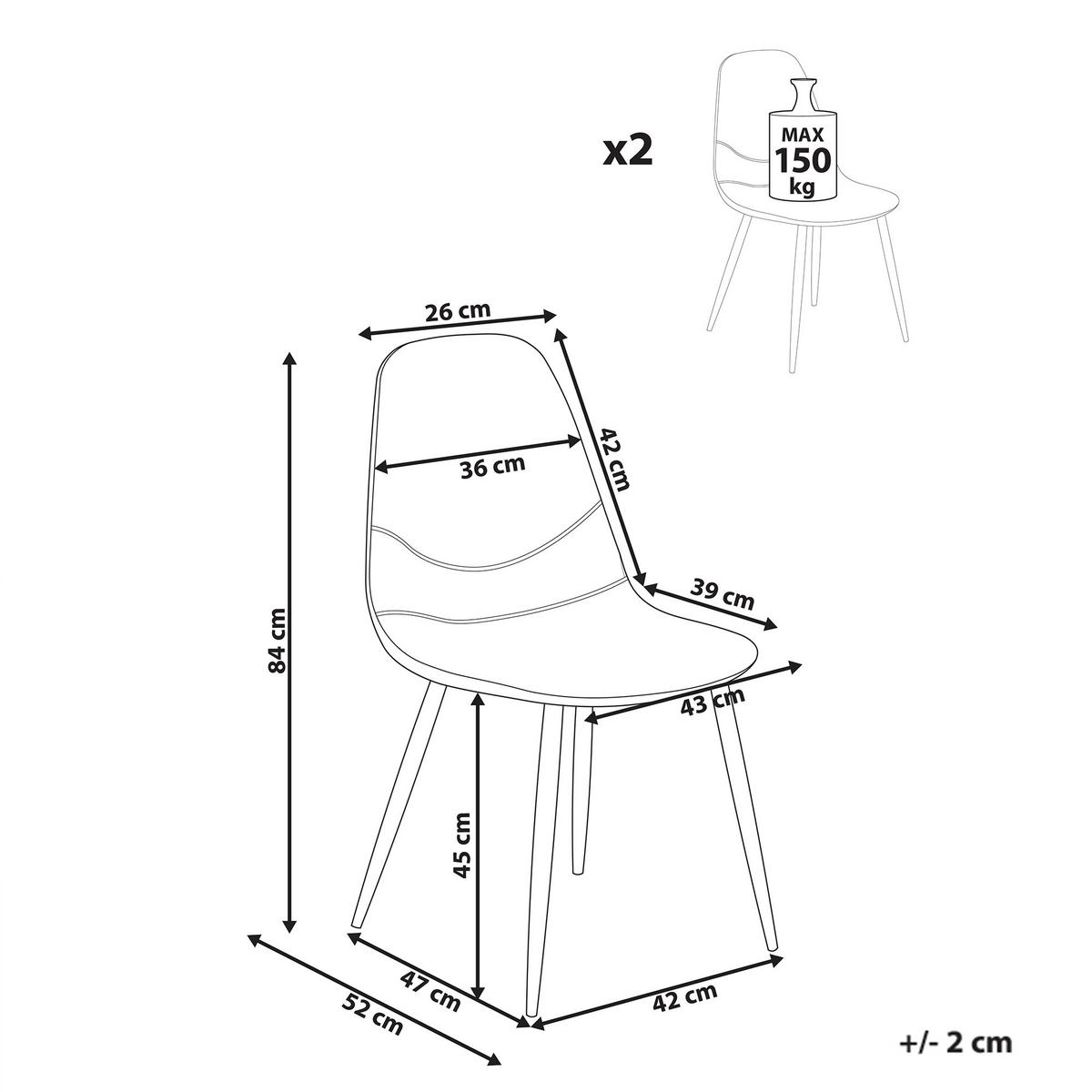 ESSZIMMERSTUHL 2er-Set Hellbraun Hilden - Hellbraun/Weiß, Textil (43/84/52cm) - Beliani