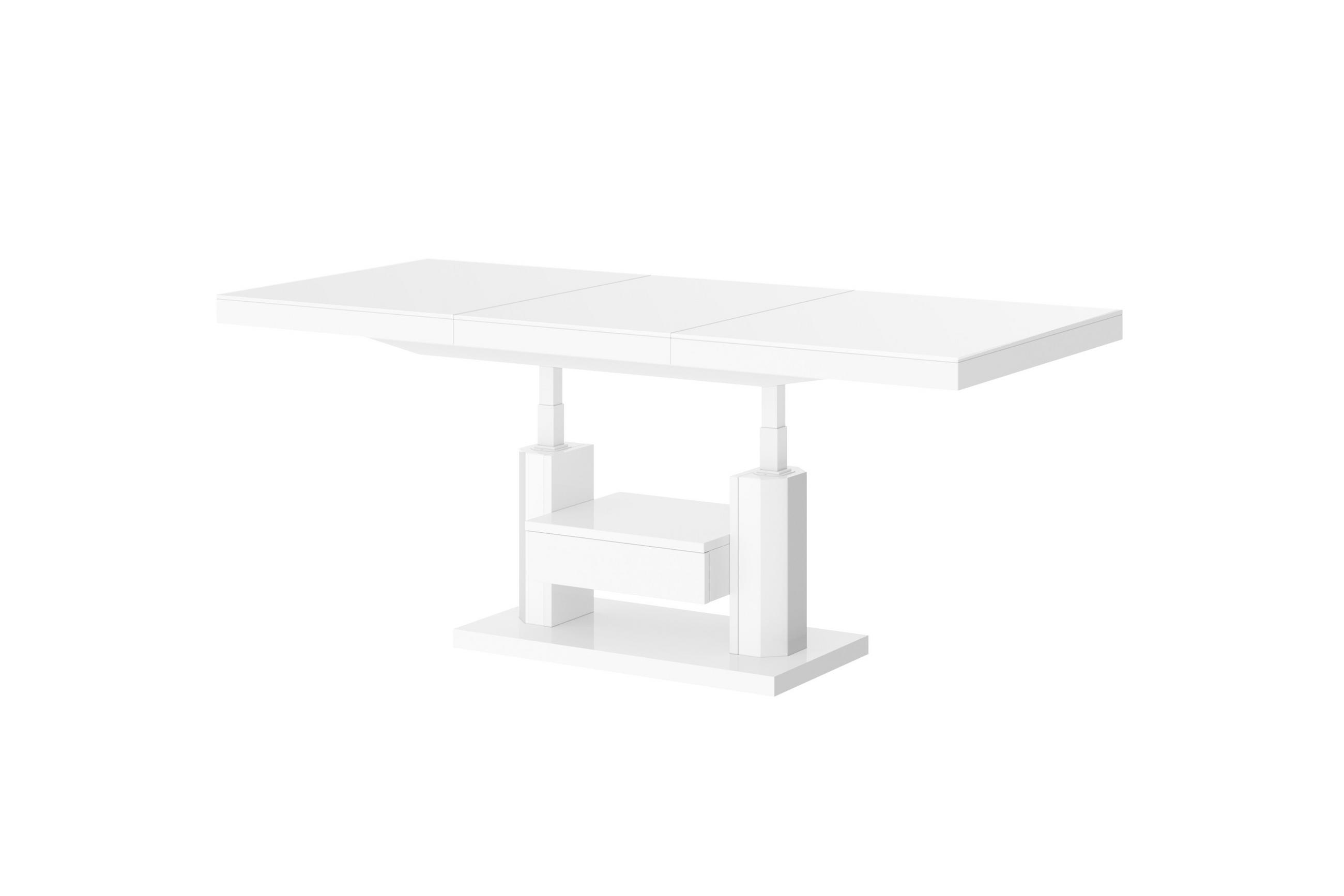 COUCHTISCH rechteckig höhenverstellbar ausziehbar Schublade 120/75/56 cm - Weiß Hochglanz, Holzwerkstoff (75/120/56cm) - designimpex