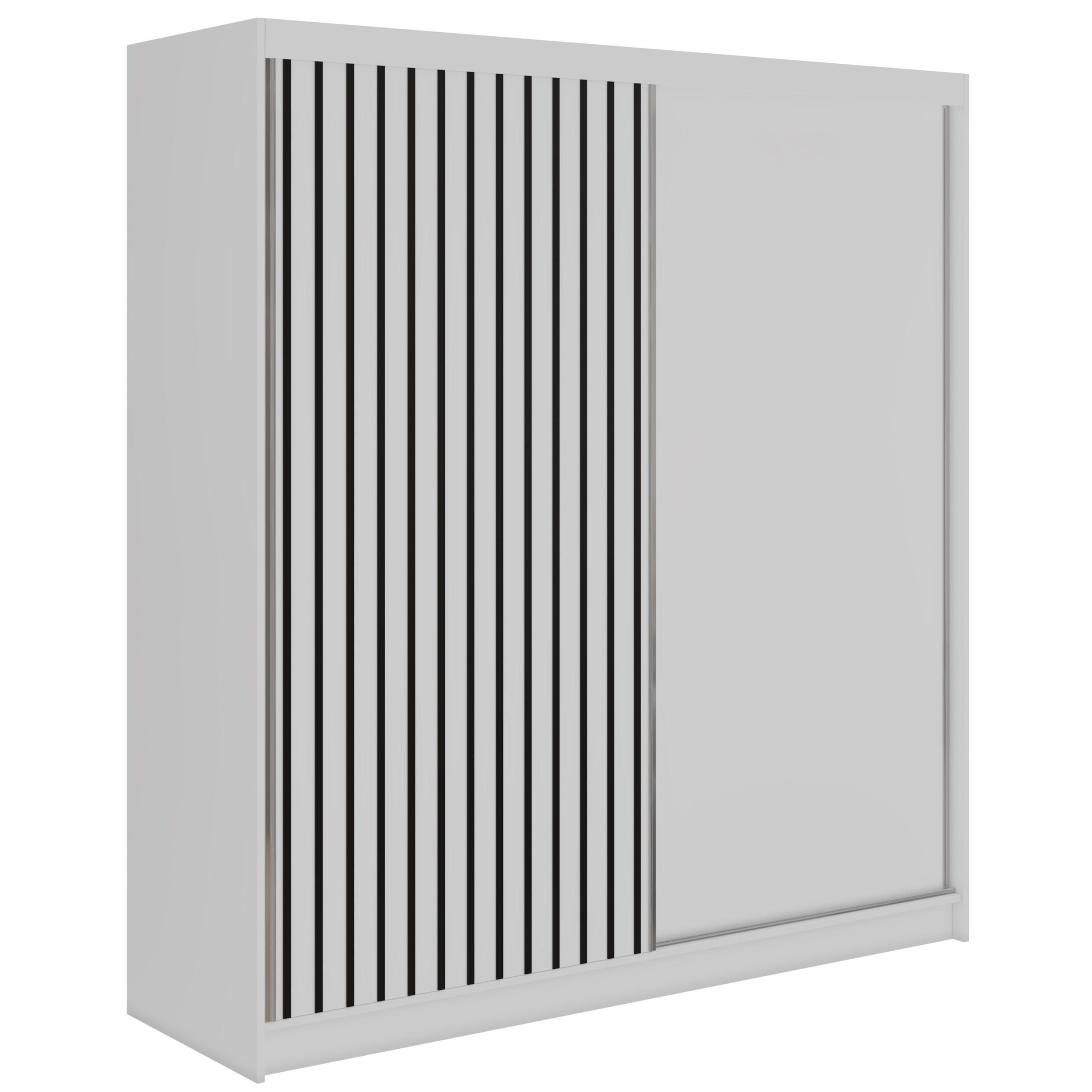 SCHWEBETÜRENSCHRANK mit Lamellen und Schubladen LUMOS - 200 - Weiß und Schwarz - Schwarz/Alufarben, Holzwerkstoff/Metall (200/216/61cm) - MKS
