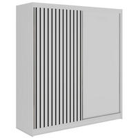 SCHWEBETÜRENSCHRANK mit Lamellen und Schubladen LUMOS - 200 - Weiß und Schwarz - Schwarz/Alufarben, Holzwerkstoff/Metall (200/216/61cm) - MKS