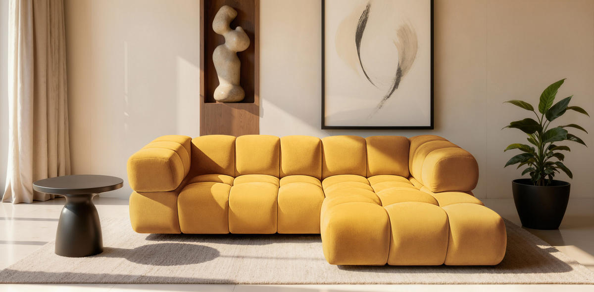 ECKSOFA L-Form Averro, stoff Bluvel, Golden, Rechts - Goldfarben, Holz (280/150cm) - Kaiser Möbel