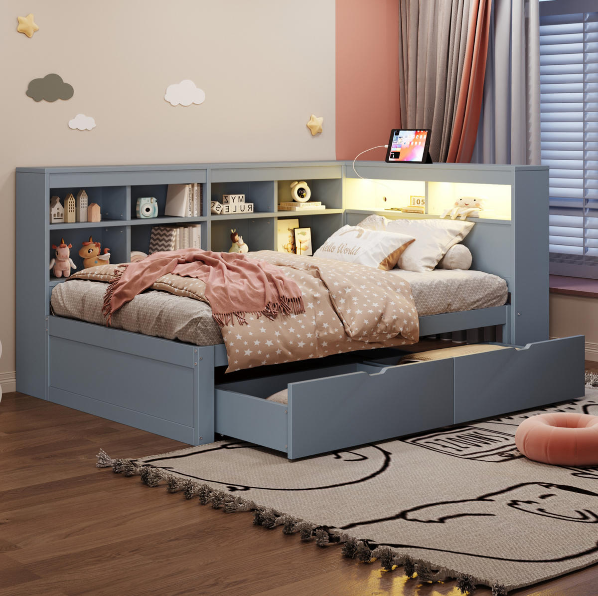 SCHLAFSOFA 90/200 cm mit USB-Steckdose, LED-Beleuchtung und Stauraum aus, Grau - Grau, Holzwerkstoff (116/90.5/222.3cm) - Redom