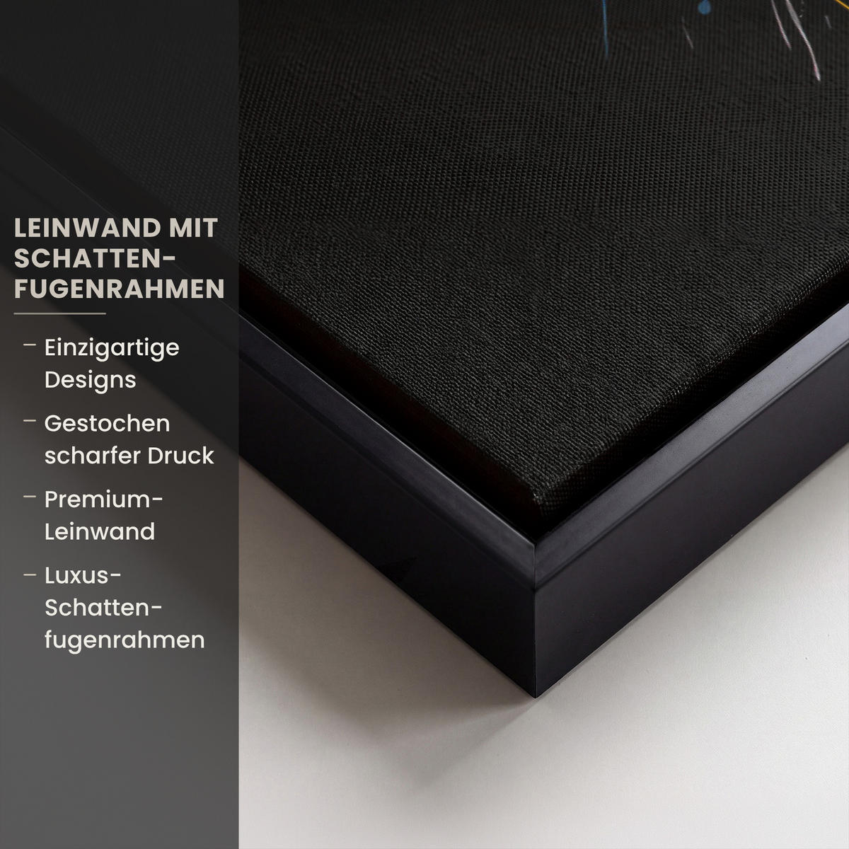 LEINWAND Bilder mit Rahmen - Elefant - Graffiti - Schwarz - Tiere - Farben - 80x60 - Schwarz, Textil (80/60cm) - MuchoWow
