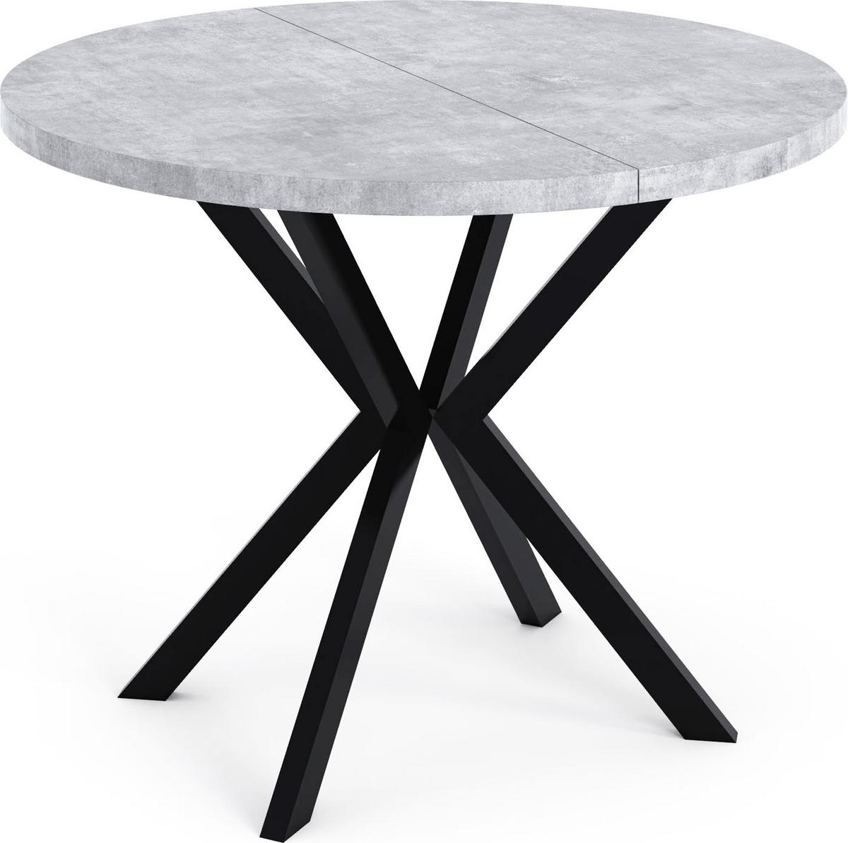 ESSTISCH Valeo runder ausziehbarer, Grauer Beton 100-180/100/76 cm - Hellgrau/Schwarz, Holzwerkstoff/Metall (100/100/76cm) - WFL GROUP