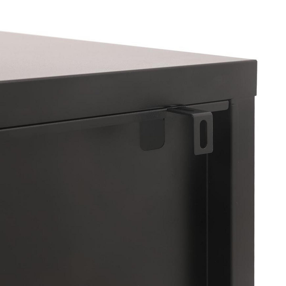 TV-LOWBOARD Metall 130cm 3 Türen, Schwarz und Sicherheitsglas EZRA - Schwarz, Metall (130/55/40cm) - Sicaan
